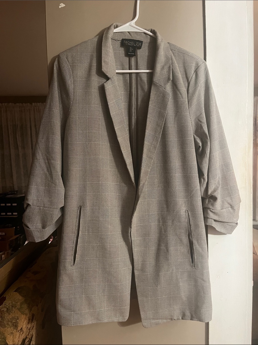 Rachel Zoe Gray Plaid Longline Blazer Jacket